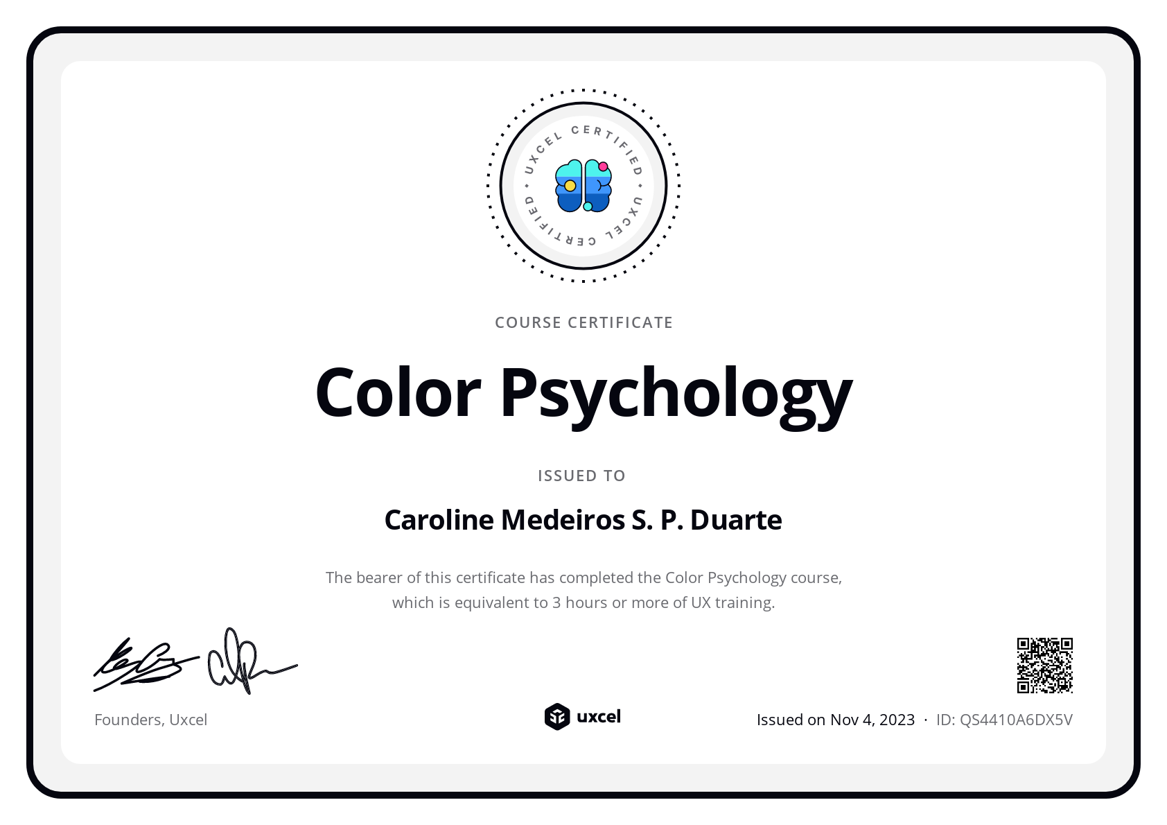 Caroline Medeiros S. P. Duarte's certificate